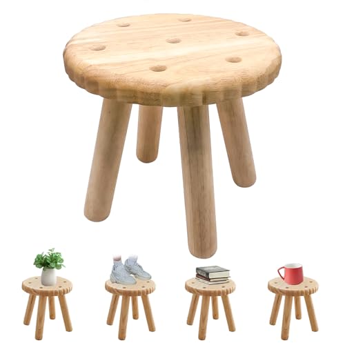 Yier Mei Small Cookie Wooden Stool, 24cm Solid Round Plant Stand, Removable Portable Step Stool for Kids Adults Living Room,Bathroom, Kitchen, Office, Garden, Fishing