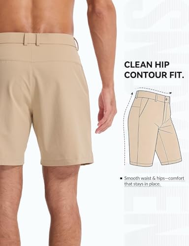 SNOWTEN Men's Classic Fit 7/9/11 Inch Golf Shorts Basic Lightweight Stretch Hiking Casual Short with 2 Pockets and 1 Hidden Basic White 34(NO Back Pockets) - 4