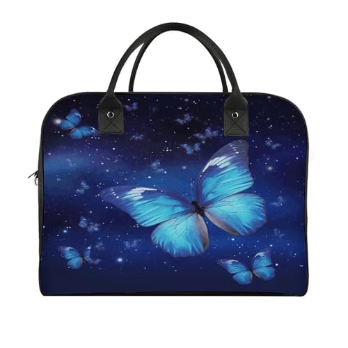 Bolso Tote Azul con Mariposas y Asa Ajustable de Nylon miniatura 3