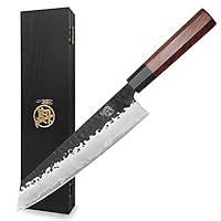 MITSUMOTO SAKARI 23 cm Coltello da Cucina, Coltello da Carne in Acciaio ad Alto Tenore di Carbonio, Coltelli da Cucina Professionali Forgiato a Mano (Manico in Palissandro e Confezione Regalo)