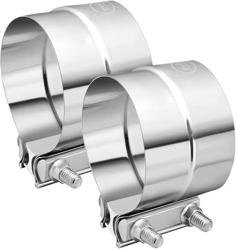 Image of EVIL ENERGY 4'' Exhaust Clamp,Lap Joint Band Clamp Stainless Steel for Pipes,Mufflers,Catalytic Converters (2PCS, 4 inch)