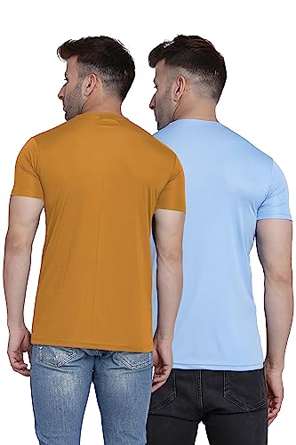 Image of TQH Men Dri Fit Polyester Half Sleeve Round Neck Multicolor t Shirts - Combo Set of 2