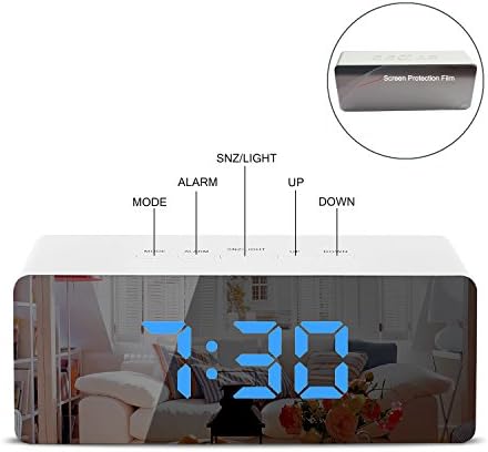 Alarm Clocks Bedside, Mirror Alarm Clock Led Display with Snooze Time Temperature Function, Travel Alarm Clocks for Travel, Bedroom, Office - Digital Alarm Clock Battery Power