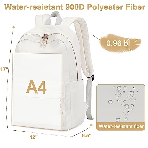 School Backpack for Teen Girls Women Laptop Backpack College Bookbags Middle School Travel Work Commuter Back Pack(Solid Beige) 3 41mtocDLZOL