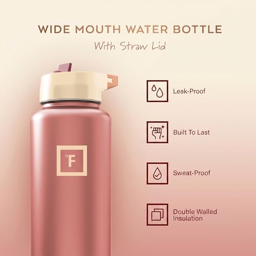 Image of IRON FLASK 40 oz Wide Mouth Water Bottle with Straw | Insulated Stainless Steel Sports Water Bottle with Leakproof Straw Lid - BPA Free, Cold 24 Hrs, Sweat Free (Dream Sunset)