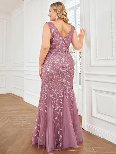 Image of Ever-Pretty Plus Sequin Formal Dresses Sleeveless V Neck Mermaid Ball Gowns Plus Size Prom Dress