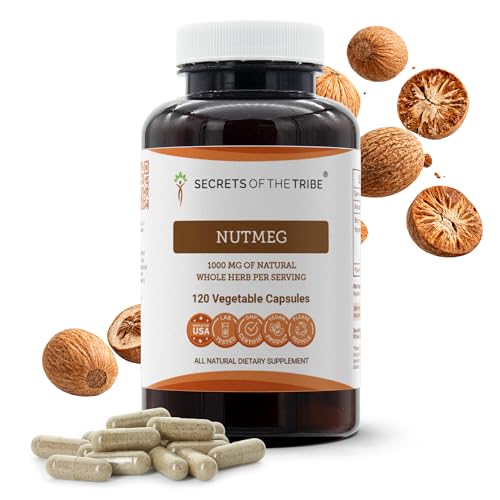 Nutmeg 120 Capsules, 1000 mg, Organic Nutmeg (Rou Dou Kou, Myristica Fragrans) Dried Nut (120 Capsules)