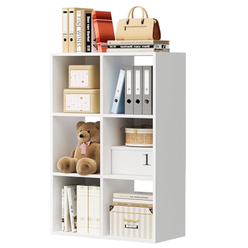 COMHOMA 6 Wood Cube Storage Organizer with Open Back and Removable Back Panels, 11In White Cube Storage Bookshelf, Cubicle Shelf Bookcase for Home Office Bedroom Living Room, Vertical or Horizontal