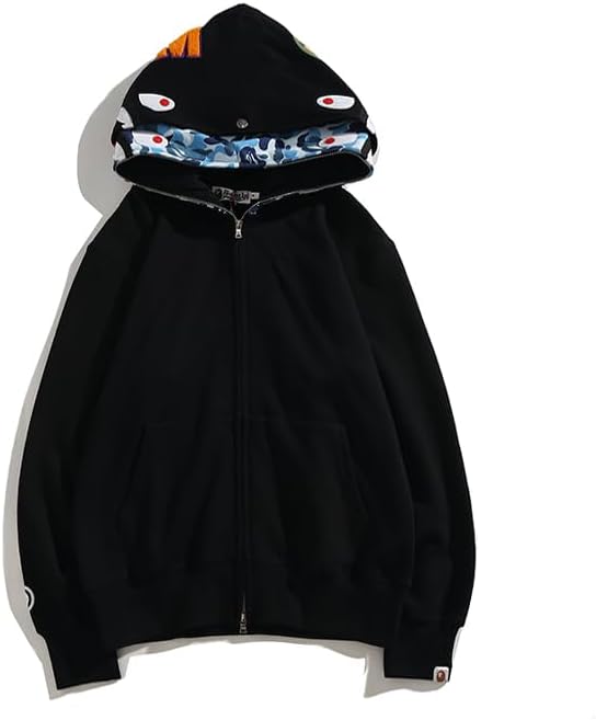 Miniatura 2 de Sudadera con capucha y cremallera de doble capa con diseño de tiburón Sudadera de moda juvenil con cremallera completa para hombre de estilo hip hop