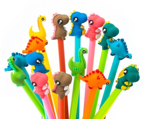 Bolígrafos gel dinosaurio negro, set de 16 unidades