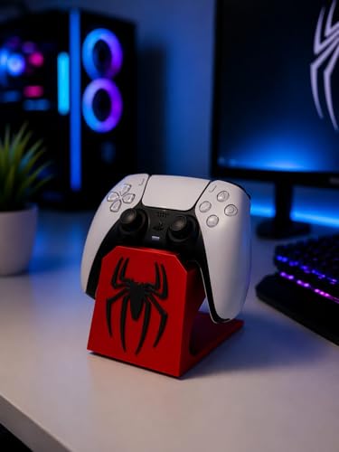 Image of Gaming Controller Stand - Universal Display Holder for PS5, Xbox & Switch Controllers | Spider-Themed Design | Anti-Slip Base | Desk Organizer for Gamers (RED-Black)