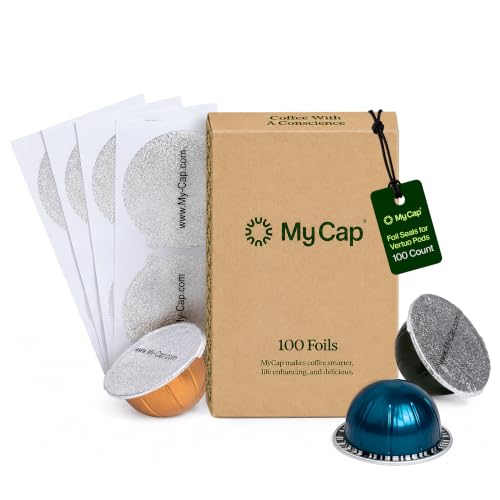 My-Cap Foil Seals for Nespresso Vertuo Pods - Reusable Aluminum Lids to Extend Life of Nespresso VertuoLine Capsules (Pack of 100)