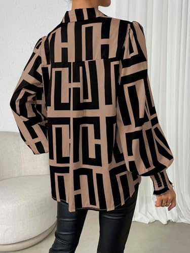 SweatyRocks Women's Graphic Print Long Lantern Sleeve Collar Neck Button Front Blouse Shirt Top2