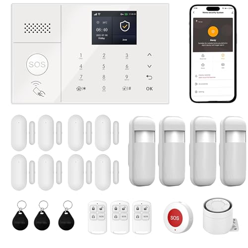 Système d'Alarme Maison, Alarme Détecteurs de Mouvement, Capteurs de Porte/Fenêtre, Boutons SOS,Commande à Distance, Protection Anti-Intrusion pour Maison...