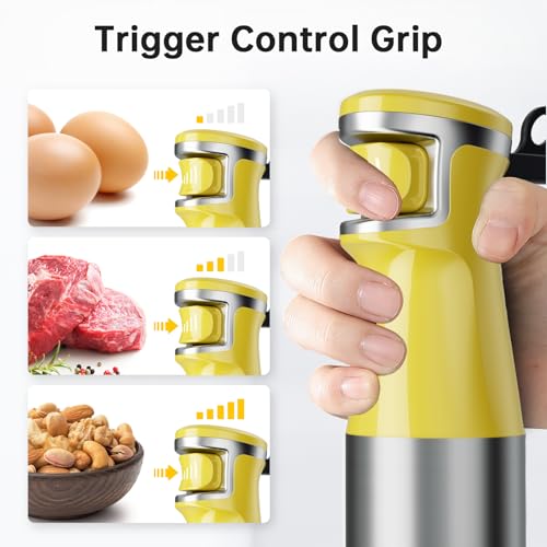 Image of Turelar Immersion Blender Handheld Corded Hand Blenders Set 1100W, Trigger Variable Speed 5 in 1 Stick Emulsifier with Chopper, Whisk and Frother for Soup, Baby Food and Smoothies, Yellow