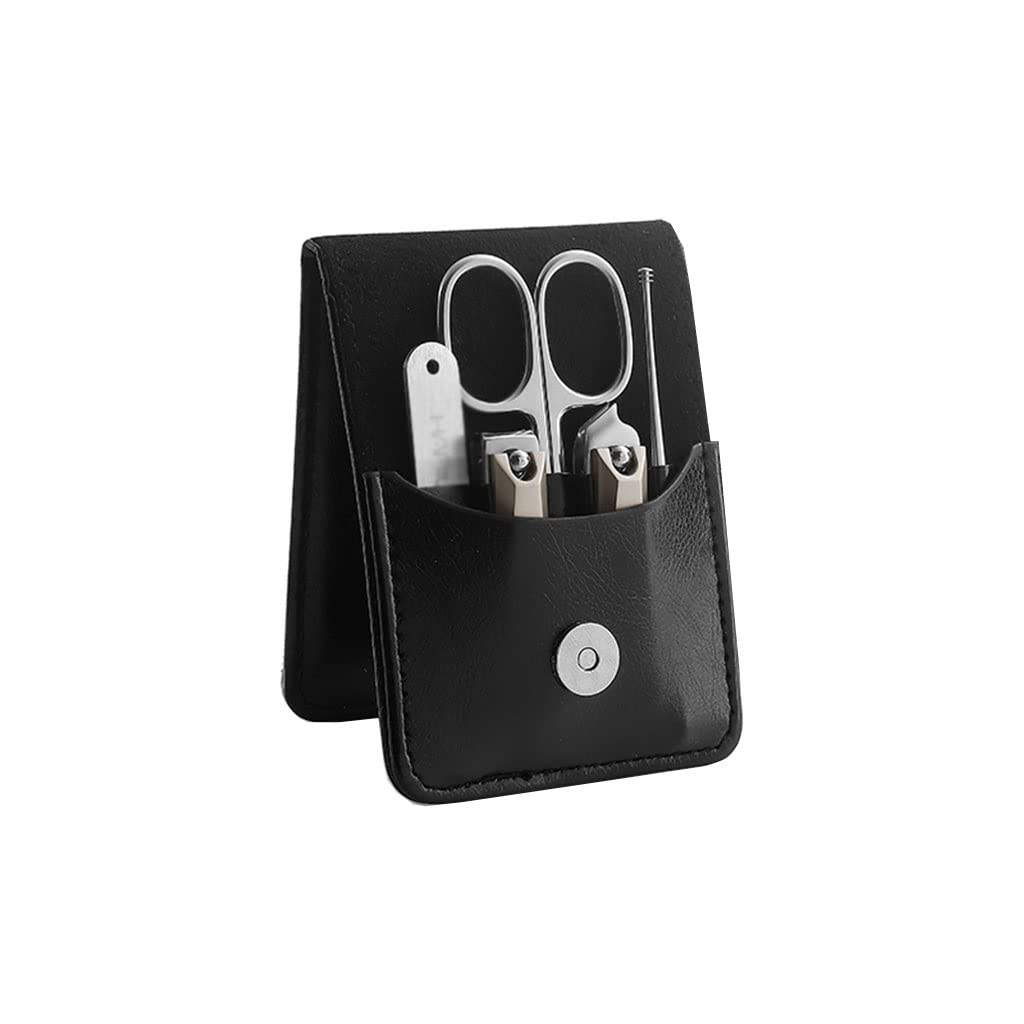 Juego de manicura, Juego de uñas, Juego de manicura de acero inoxidable de 5 piezas Juego de pedicura profesional for el hogar Juego de belleza de viaje portátil con estuche de cuero de PU portátil Ki