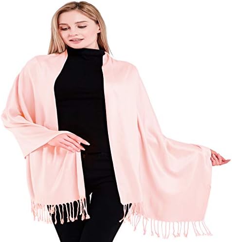 CJ Apparel Baby Pink Solid Color Design Shawl Seconds Scarf Wrap Stole Throw Head Wrap Tassels Face Cover Hand Made in Nepal Pashmina NEW