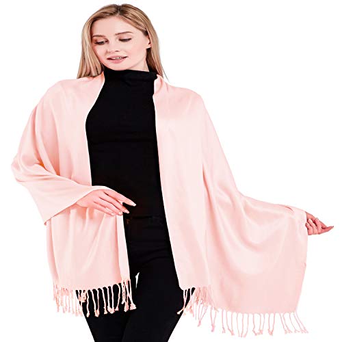 CJ Apparel Baby Pink Light Pink Solid Color Tassels Design Nepalese Shawl Scarf Wrap Stole Throw Head Wrap Pashmina Hand Made in Nepal New2