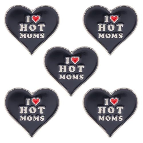 Badge cœur I Love Hot MOMs lot de 5, cadeau humoristique original
