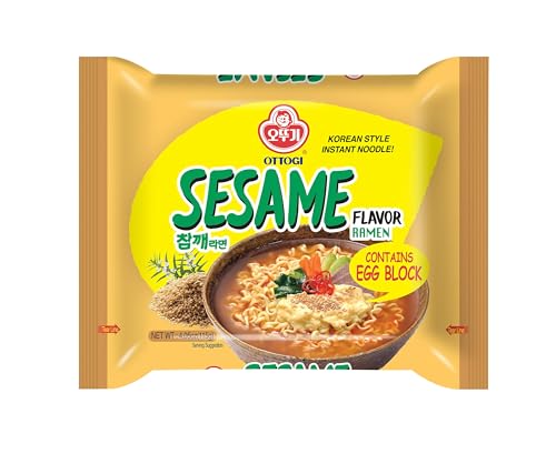 OTTOGI Spicy Sesame Flavor Ramen – Korean Instant Noodle with Egg Block, Spicy Sesame Broth, 4.05 oz (Pack of 5)