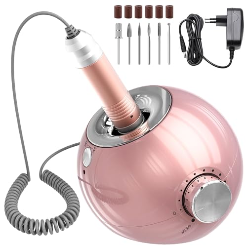 Delanie Nagelfräser 35000 U/Min für Gelnägel Polygel, 6 in 1 Leise Elektrische Nagelfeile Maniküre Pediküreset mit Nagelfräser Aufsätze, Nägel selber machen Entferner für Acrylgel Nagelpflege -Rosa