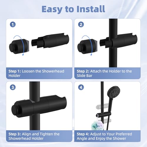 Hibbent Adjustable Handheld Shower Head Holder for Slide Bar, Black - image 7