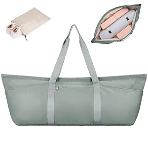 sportsnew Gym Bag Womens Large Yoga Bag for Yoga Mat and Blocks with Shoes Bag and Wet Compartment Ladies Pilates Mat Bag with Adjustable Mat Strap, Greenish Grey