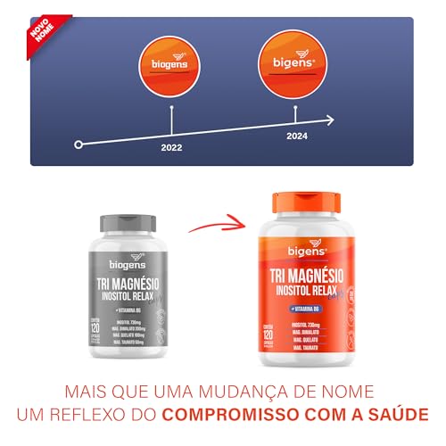 Tri Magnésio (dimalato, quelato e taurato) Inositol Relax CAPS, Vitamina B6, 120 Cápsulas, Bigens (U