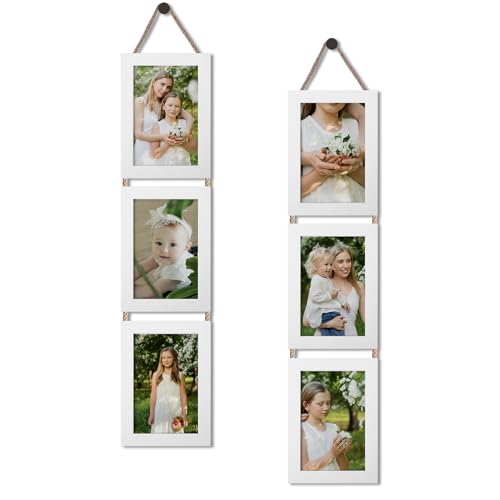 QUTREY 4x6 Collage Picture Frames White, 3 Openings Vertical 4 x 6 Hanging Photo Frames Display 4 by 6 inch Pictures for Wall Decor, 2 Pack