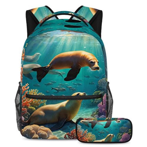 Trousse à crayons et sac à dos lion de mer, cadeau de rentrée idéal