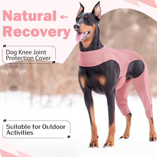 Image of ROZKITCH Dog Surgery Suit with Legs, Pet Sleeve to Prevent Licking Wound Elbow Protector, Long Sleeve Dog Surgery Recovery Suit for Sprain ACL CCL Arthritis Joint Care Pink M