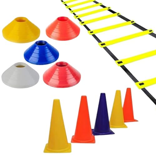 VITAL SPORTS CLUB Training Kit Combo 6 Inch Marker Cone Set of 10, 4 Inch Football Cone Set of 20, 4 Meter Agility Ladder for Speed Training Fitness Drills Ground Marking Football-image-49