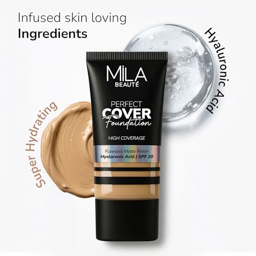 Image of Mila Beaute Perfect Cover Foundation with Hyaluronic Acid & SPF 20 | High Coverage & Flawless Matte Finish | Super Hydrating & Lightweight Formula | Suitable for All Skin Types - 7 Sand