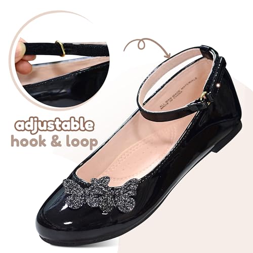 LseLom Girls Dress Shoes Butterfly Mary Janes for Girls Hook and Loop Party Wedding Flats Shoes3