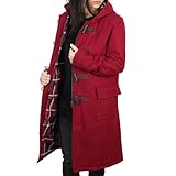 Asal Vision Womens Duffle Coat - Classic Fit Hooded Wool Coat With Horn Toggles (US, Alpha, X-Large, Regular, Regular, Burgundy)