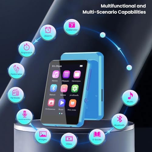 Image of AUDIOCULAR M31 32GB Portable Mp3 Music Player with Bluetooth, 2.4 inch LCD Touch Screen, Video Playback, Built-in Speaker, Voice Recording Function Mini HiFi Lossless Digital Audio Player (32GB - Blue)