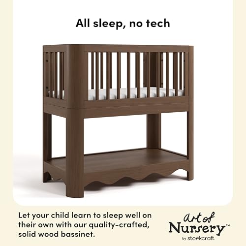 Image of Storkcraft Casablanca 3-in-1 Convertible Bassinet, Hazelnut | GREENGUARD Gold Certified Wood Baby Bassinet, Includes Water-Resistant Mattress, Converts to Toy Box and Bookcase, Newborn