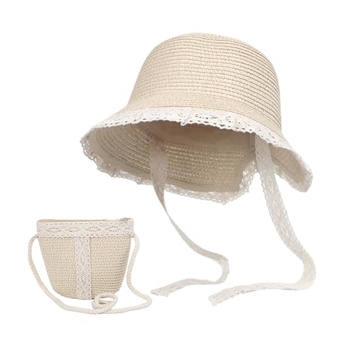 Girls Kids Summer Flower Straw Hat Bag Set Wide Brim Floppy Beach Sun Cap with Shoulder Bag Tea Party Birthday Gift3