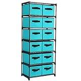 Home-Like 12-Drawer Chest Fabric Dresser Chest of Drawers 6 Tier Storage Organizer Tower Storage Unit Metal Shelf with 12 Removable Fabric Bins Ideal for Home Office Dorm Bedroom Nursery (Turquoise)