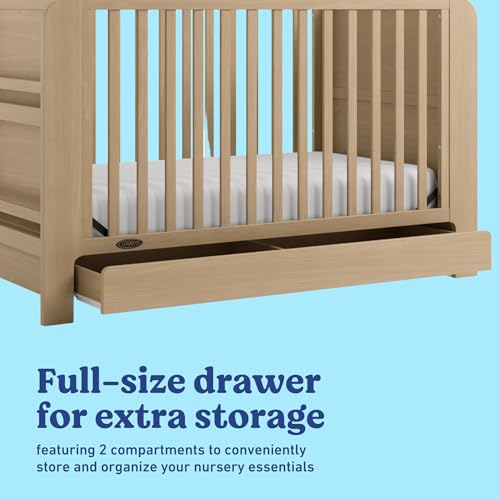 Image of Graco Read-with-Me 4-in-1 Convertible Crib with Drawer - GREENGUARD Gold Certified Converts to Toddler Bed, Daybed, and Functional Bookshelves (Driftwood)
