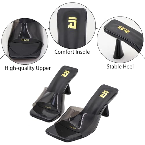 Women's Clear Strap Square Toe Stilettos Sandals Slip-on Sexy Jelly Color Comfortable Open Toe High Heels Mules for Summer Party Prom Date Dress Slides3