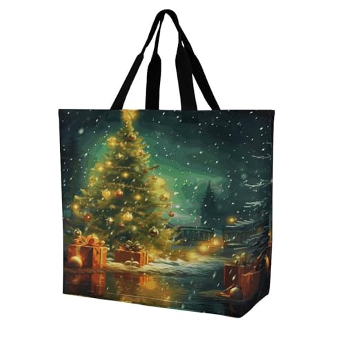 Women's Multi-Functional Shopping Bag，Christmas Trees Printing Messenger Bag Shoulder Bag for Travel, Work, Shopping & Parties with Inner Pocket, Grocery Bag Lightweight & Water-Resistant