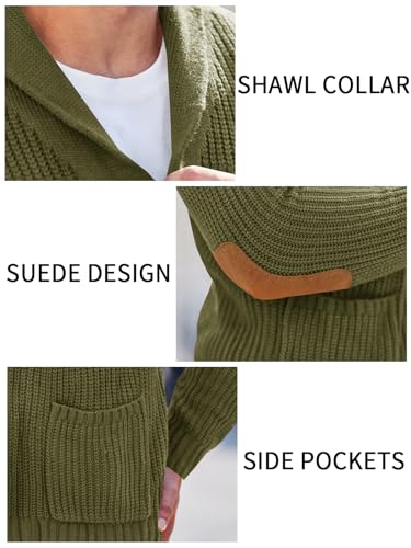 Esobo Men'S Shawl Collar Cardigan Sweater Multi-Color Button Down Knitted Sweaters With Pockets Armygreen thumb #5
