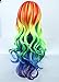ANOGOL Hair Cap+ Rainbow Wig with Tail Long Straight Colorful Synthetic Wigs for Women Men Multi-Colored Scene Wigs for Anime Cosplay Halloween Costume Christmas Party Outfit Mardi Gras Wig