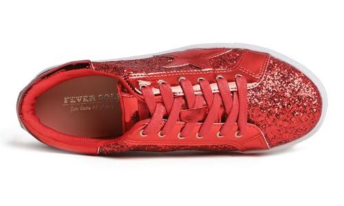 Image of FEVERSOLE Women's Fashion Lace Up Dress Sneakers Sparkly Party Shiny Shoes