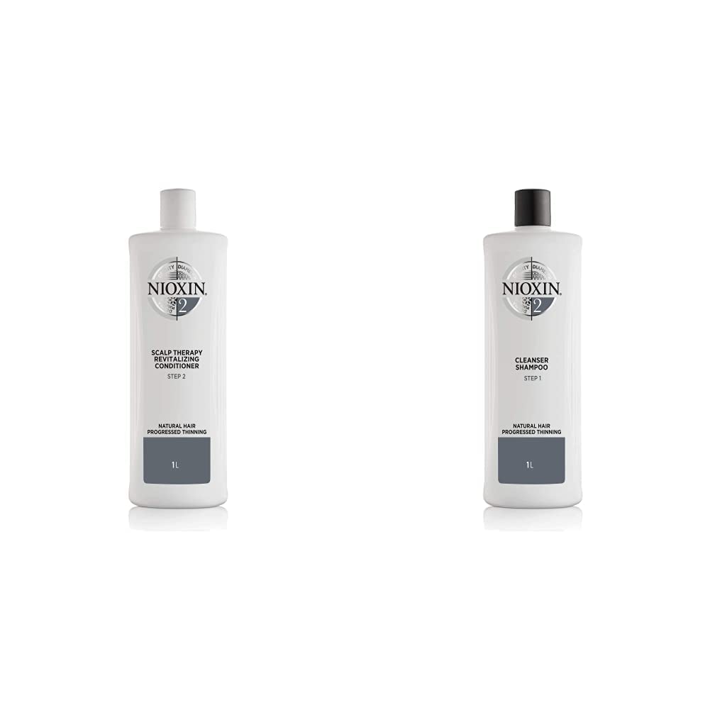Nioxin System 2 for Natural Hair with Progressed Thinning Cleanser Shampoo (33.8 Ounce) and Scalp Th