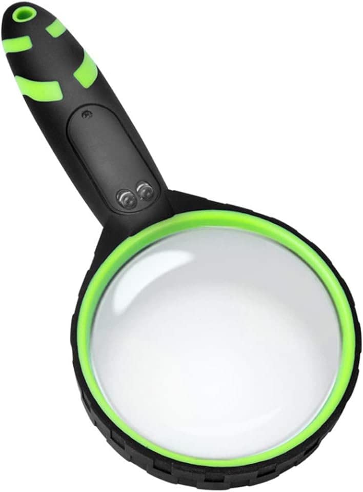 Lupa de Mano con luz LED, Lupa de Lectura para Ancianos, Lupa de observación para Estudiantes con Mango de Goma Verde con luz LED para Matrimonio