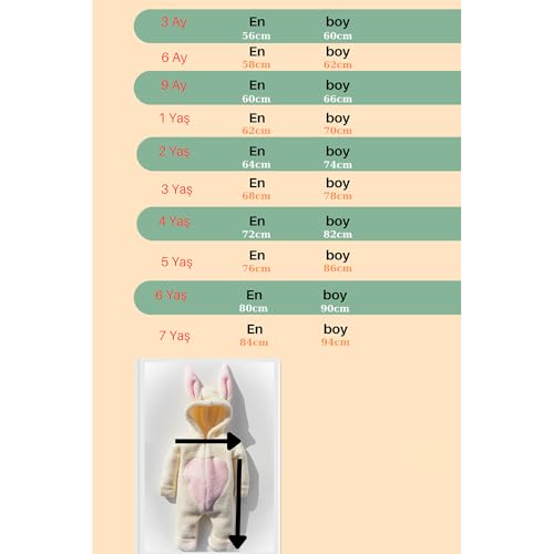 X İpek Atlas Erkek Kız Bebek Çocuk Kışlık Tavşan Peluş Tulum (Çok Renkli, 1 Yaş)