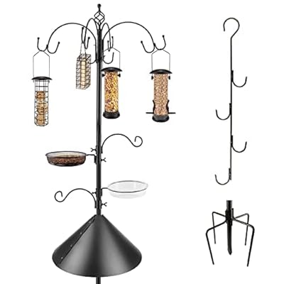Bird Feeding Station Kit Bird Feeder Pole Wild Bird Feeder Kit with Squirrel Baffle and Suet Cage Mesh Tray Fruit Hook Double W Hook for Attracting Wild Birds
