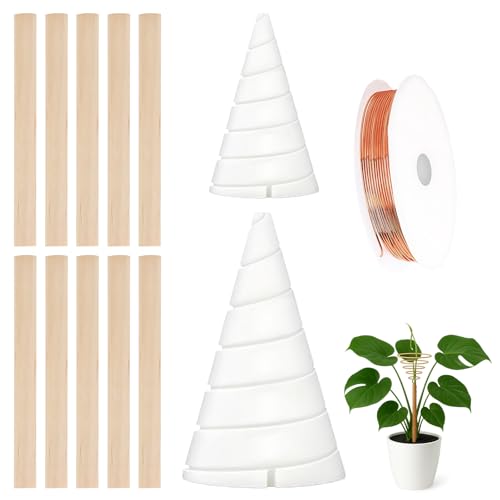 MOAZIFI Kupferdraht Elektrokultur Gartenwerkzeug, 2 Größen Spulenwickelvorrichtung mit 2,5 m Kupferdraht und 10 Holzstäben, Ideal für Pflanzenwachstum und Gartenarbeit